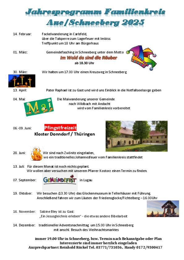 Jahresplan des Familienkreis I der Gemeinde Aue